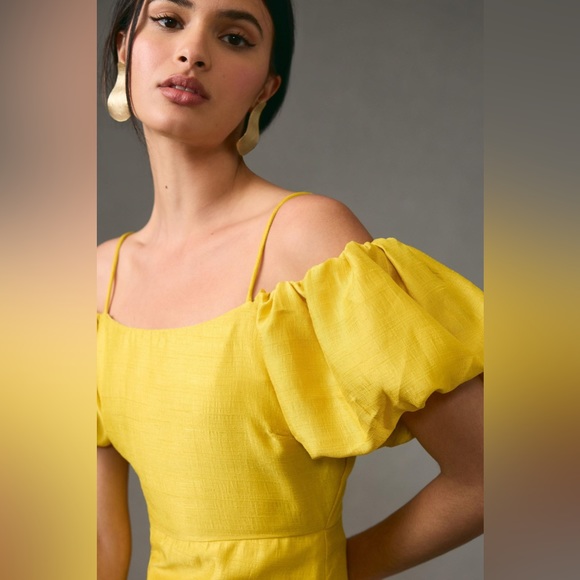 ✨ Anthropologie Slim Off-The-Shoulder Puff-Sleeve Dress Sz XL - Picture 3 of 9